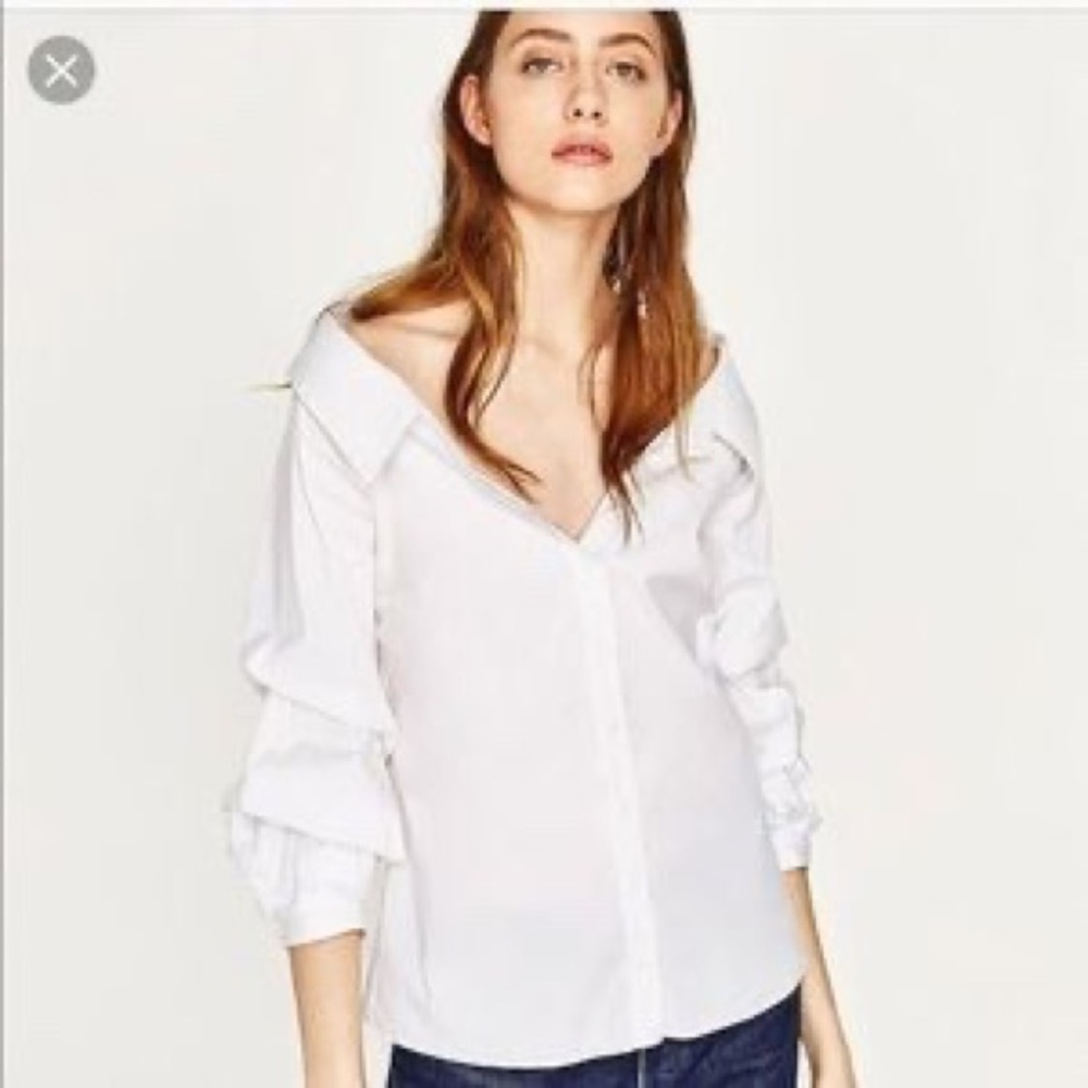 Off The Shoulder Ruffle Button Up